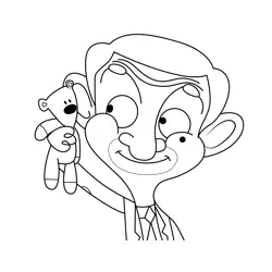 Mr. Bean and Teddy Mr. Bean Free Coloring Page for Kids