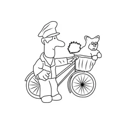 Postman Pat With Bicycle Free Coloring Page for Kids