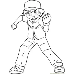 Ash Ketchum Pokemon Character Free Coloring Page for Kids