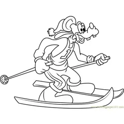 Goofy Play Skiing Free Coloring Page for Kids