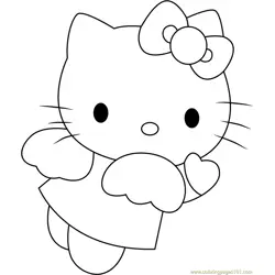 Angel Blue Hearts Hello Kitty Free Coloring Page for Kids