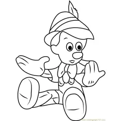 Pinocchio Looking his Hands Free Coloring Page for Kids