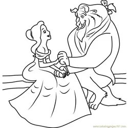 Belle and Beast are Sitting Together Free Coloring Page for Kids