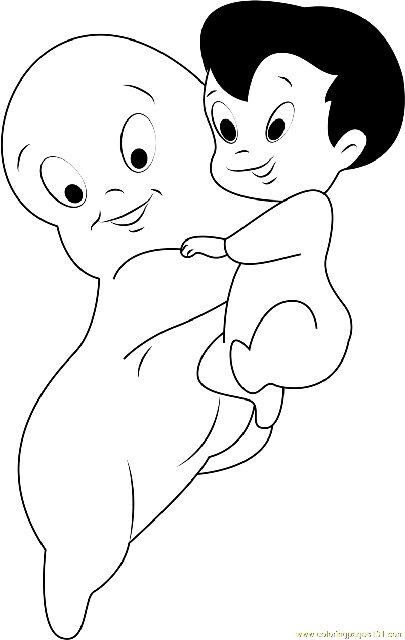 Casper Playing with Baby Coloring Page - Free Casper Coloring Pages