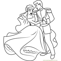 Cinderella and Prince Dancing Free Coloring Page for Kids