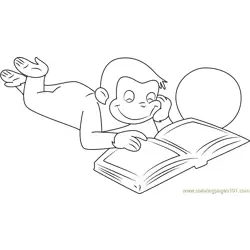 Curious George Reading a Book Free Coloring Page for Kids