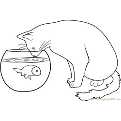 Cat Watching the Fish Free Coloring Page for Kids