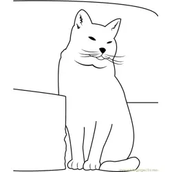 Fat Cat Sitting near Sofa Free Coloring Page for Kids