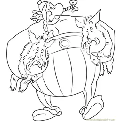 Obelix with Pigs Free Coloring Page for Kids