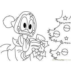 Donald Decorating Christmas Tree Free Coloring Page for Kids