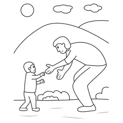 Boy Having First Walk with Dad Free Coloring Page for Kids