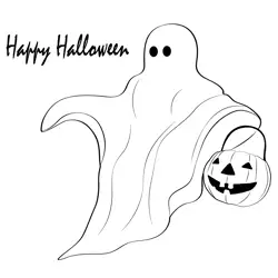 Halloween Ghost with Pumpkin Free Coloring Page for Kids