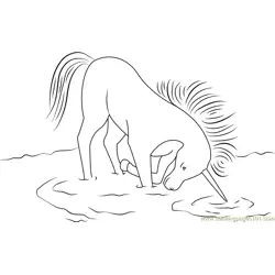 Unicorn in Drinking Water Free Coloring Page for Kids