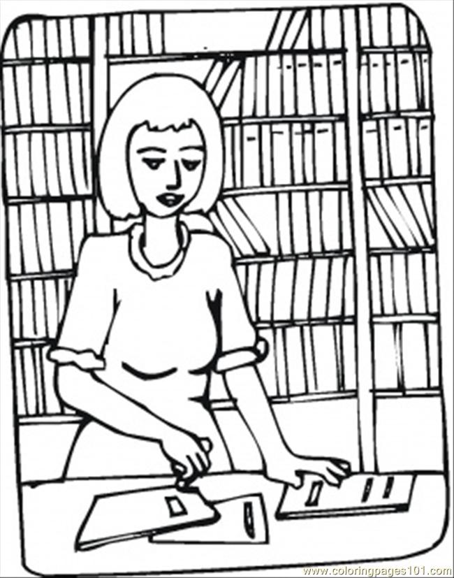 Coloring Pages Checking Out In The Library (Education > Books) - free