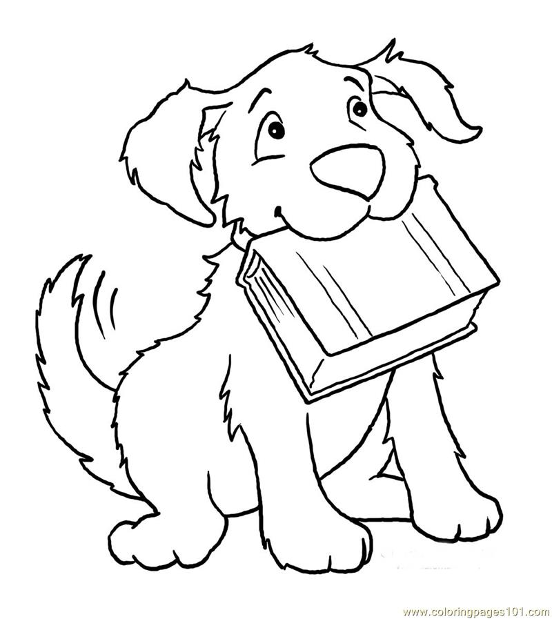 Coloring Pages Dog With Book (Animals > Dogs) - free printable coloring