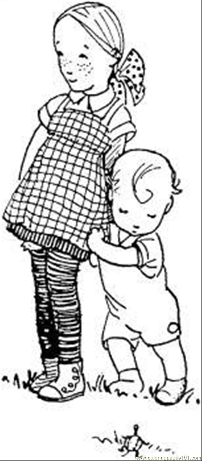 Coloring Pages Sister And Little Brother (Peoples > Relationship