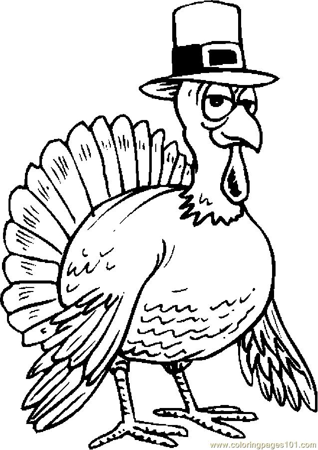 Coloring Pages Turkey Wearing Hat (Holidays > Thanksgiving Day) - free