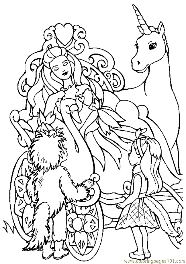 Coloring Pages Barbie And Unicorn (Cartoons > Unicorn) - free printable