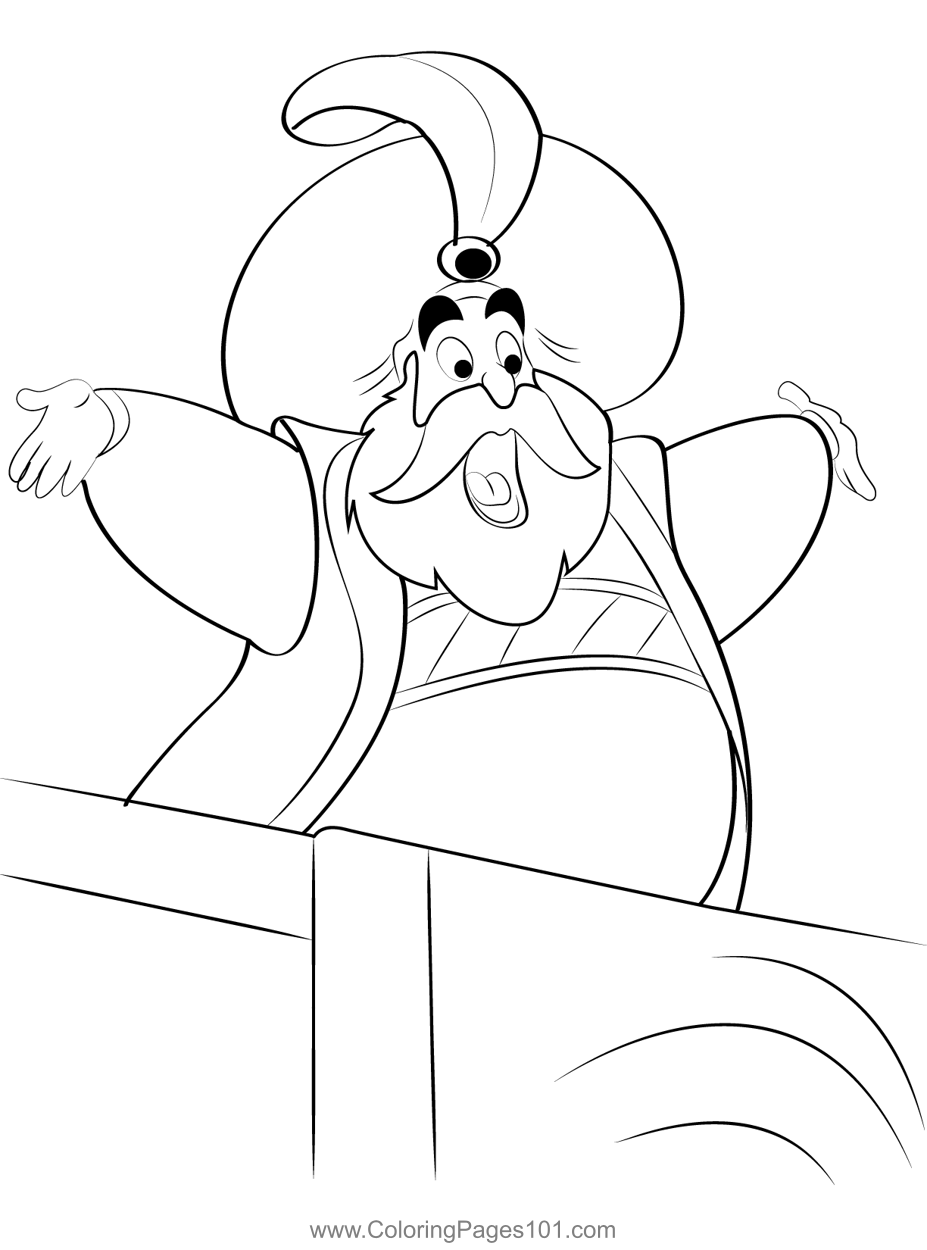 Sultan Standing At Balcony Coloring Page for Kids - Free Aladdin ...