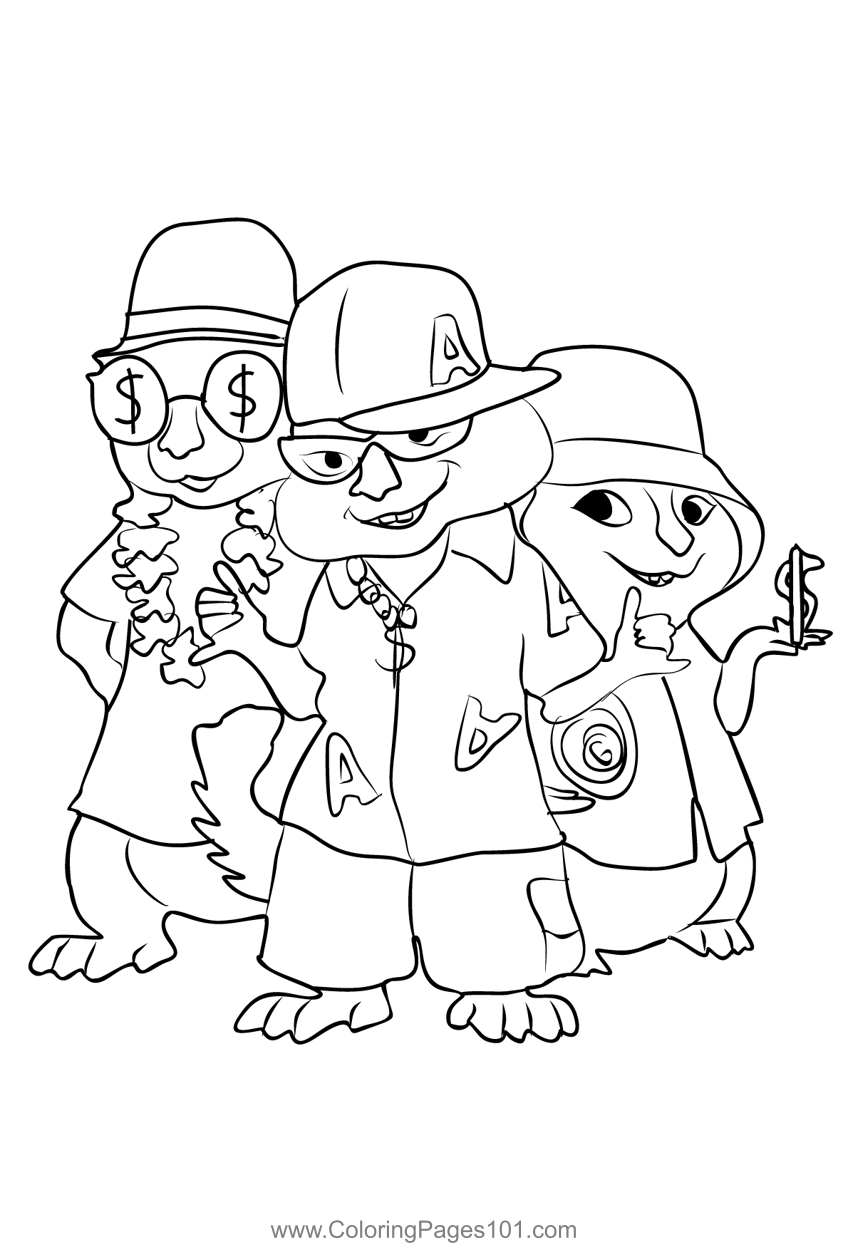 Chipmunks Dollars Coloring Page for Kids - Free Alvin and the Chipmunks