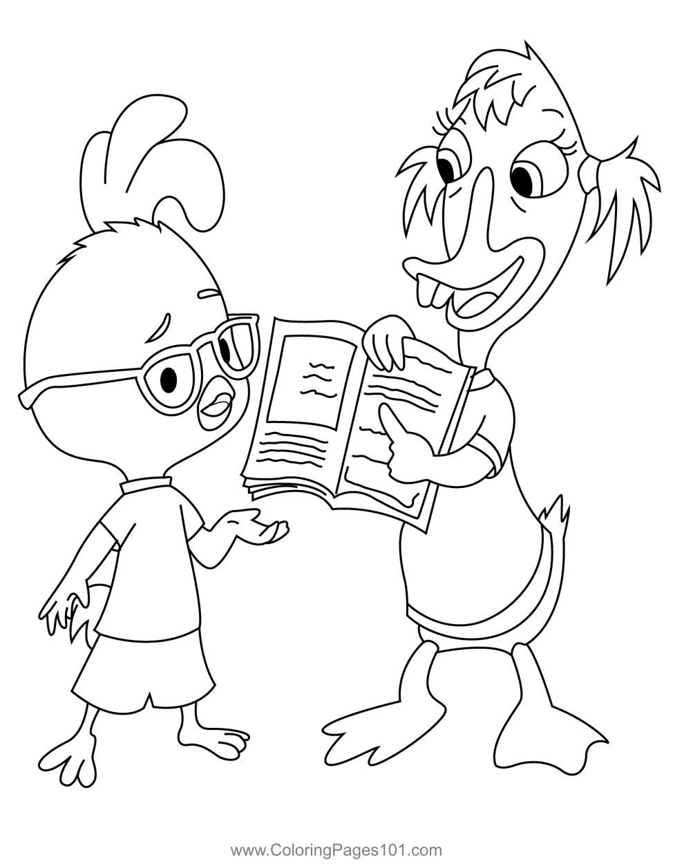 Reading Book Coloring Page for Kids - Free Chicken Little Printable ...