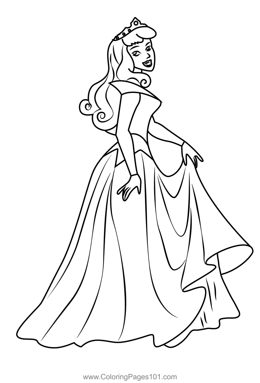 Aurora Looking Back Coloring Page For Kids - Free Sleeping Beauty 