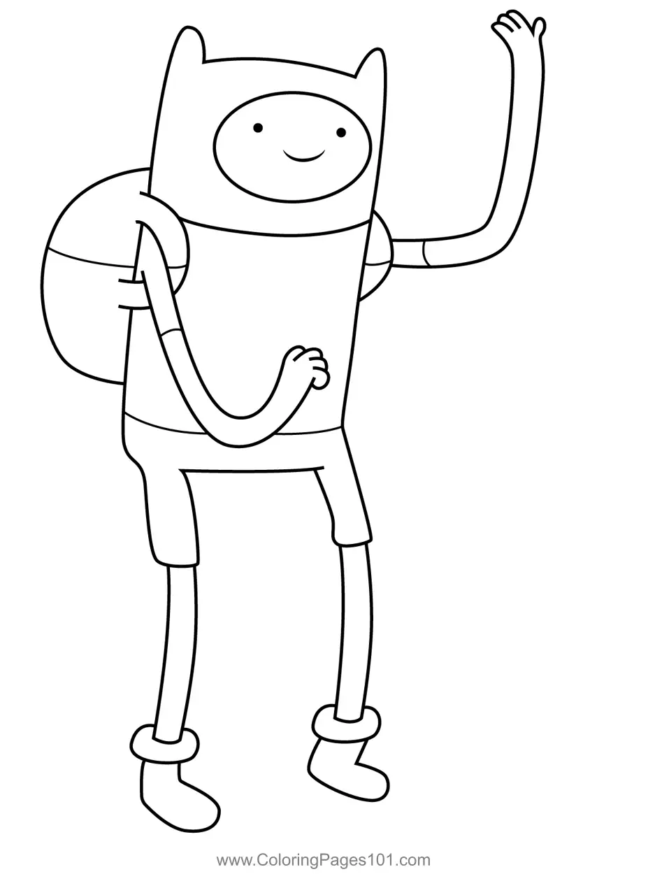 Finn Waving Adventure Time Coloring Page for Kids - Free Adventure Time ...