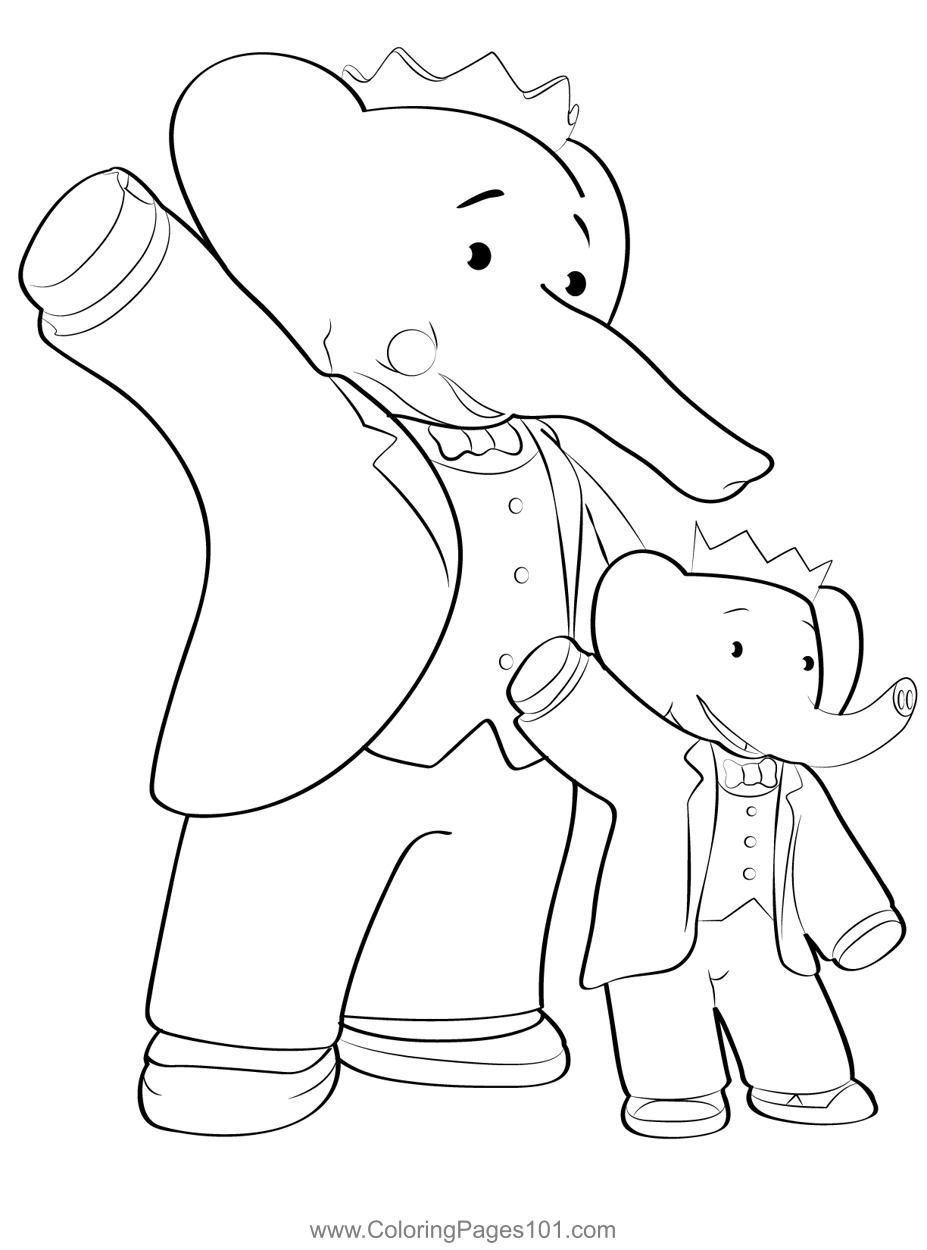 King Babar And Prince Badou Coloring Page for Kids - Free Babar and the ...