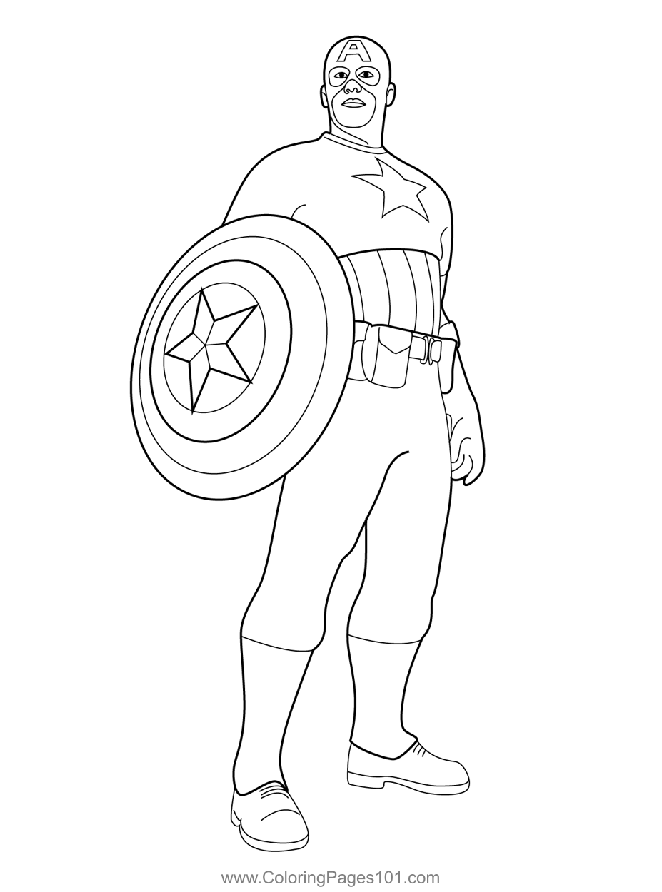 Captain America Standing Coloring Page for Kids - Free Calimero ...