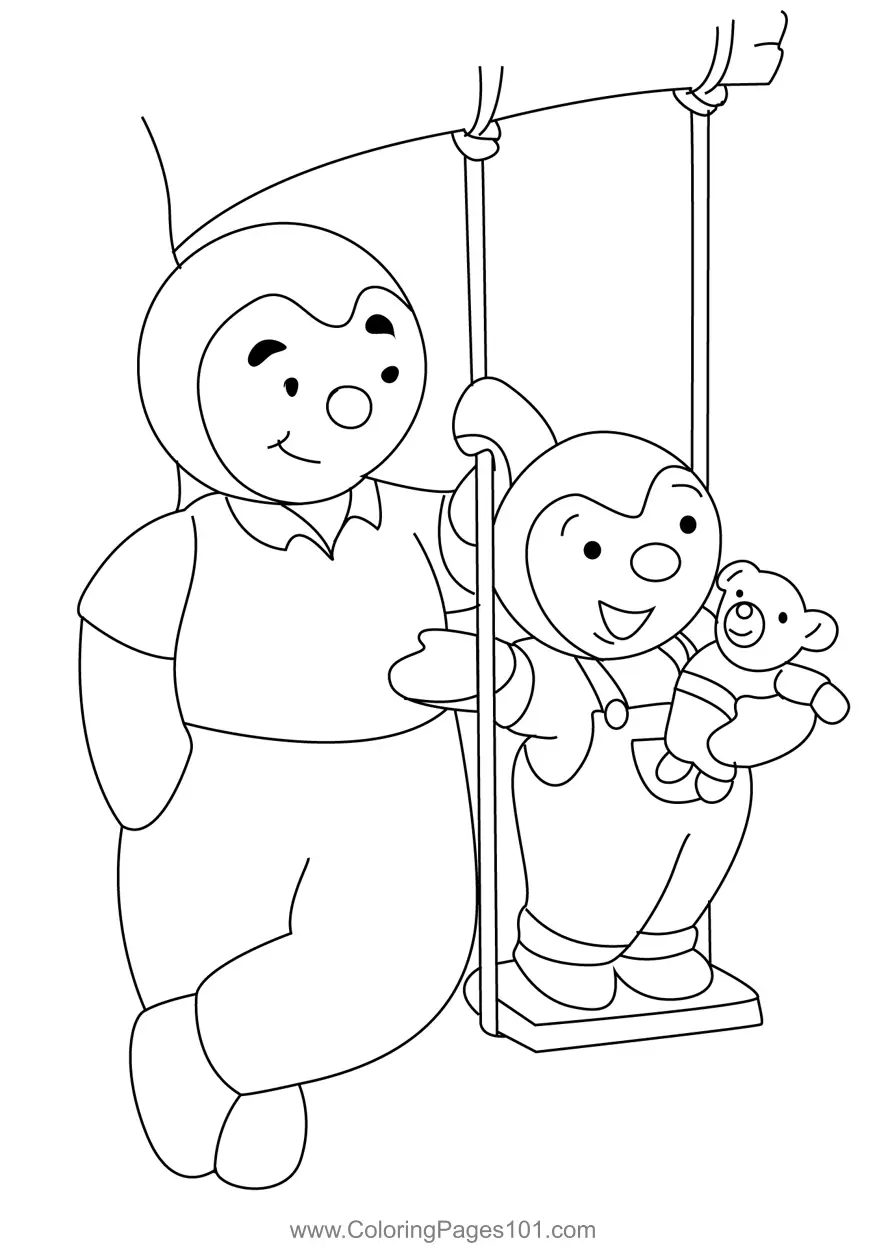 Charley And Mimmo On Swing Coloring Page for Kids - Free Charley and ...