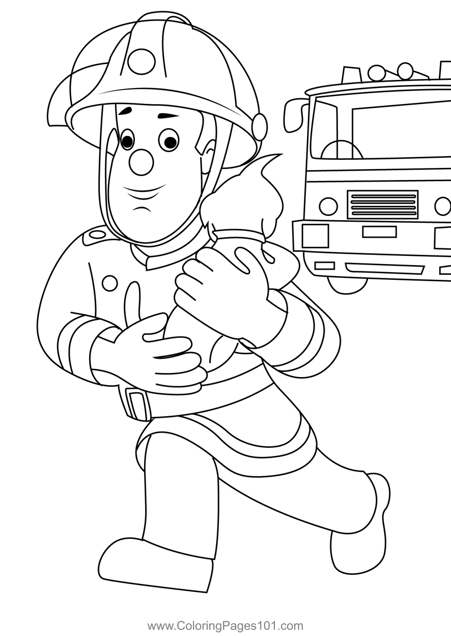 Sam Running Coloring Page for Kids - Free Fireman Sam Printable ...