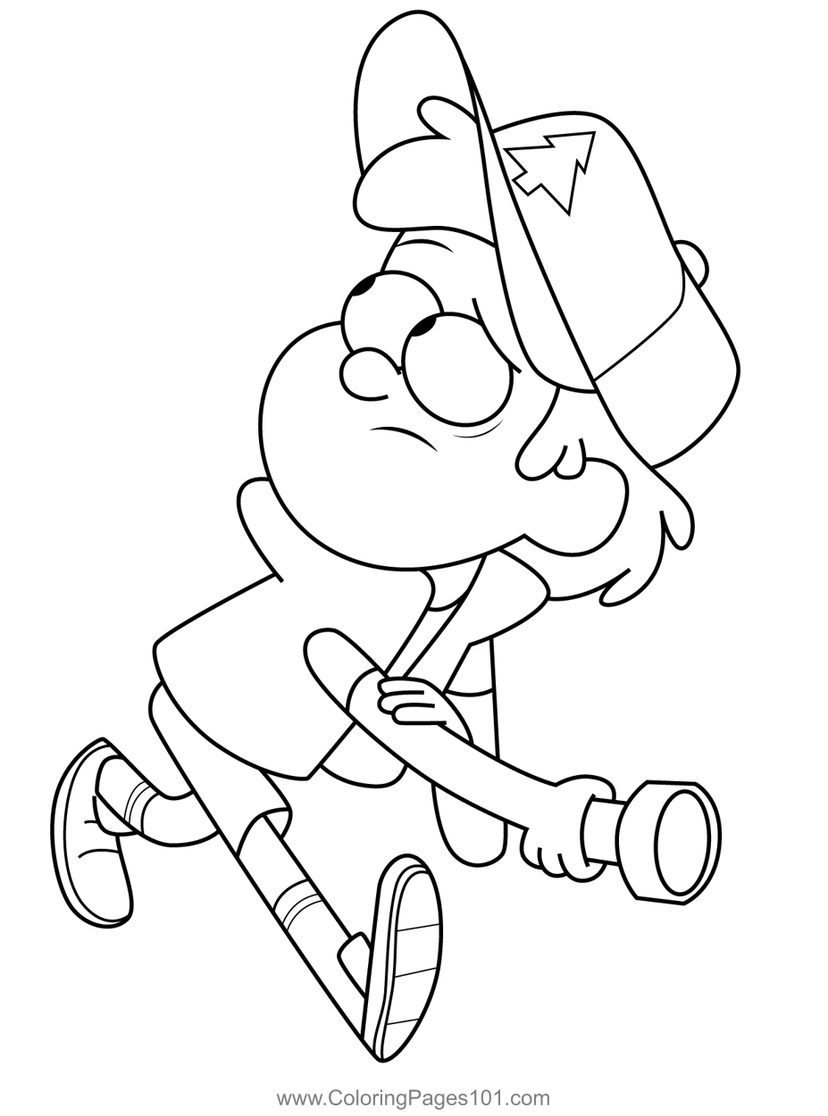 Dipper Pines Holding Flash Light Gravity Falls Coloring Page for Kids ...