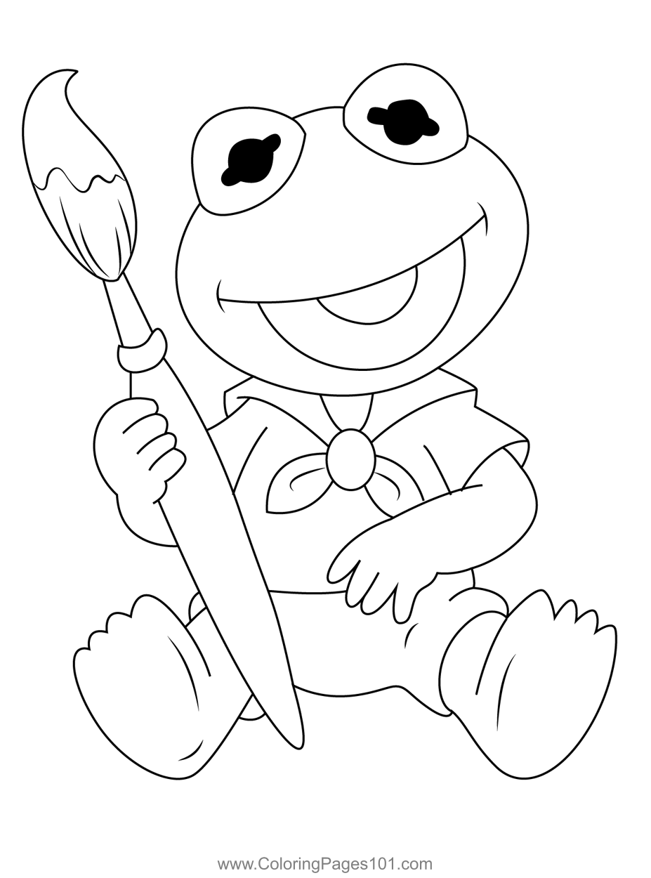 Baby Kermit Painting Brush Coloring Page for Kids - Free Muppet Babies ...