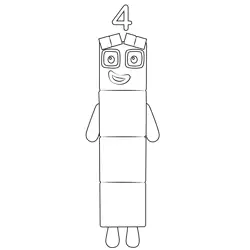 Four Numberblocks Free Coloring Page for Kids