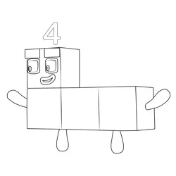 Four on the floor Numberblocks Free Coloring Page for Kids