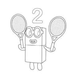 Two with 2 Tenis racket Numberblocks Free Coloring Page for Kids