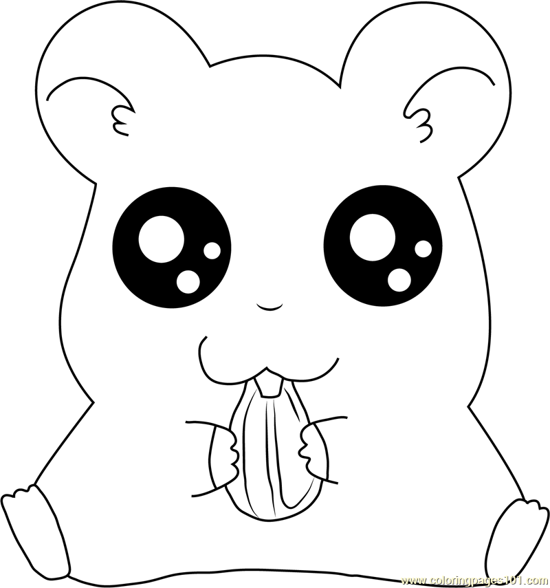 Hamtaro Eating Coloring Page for Kids - Free Hamtaro Printable Coloring