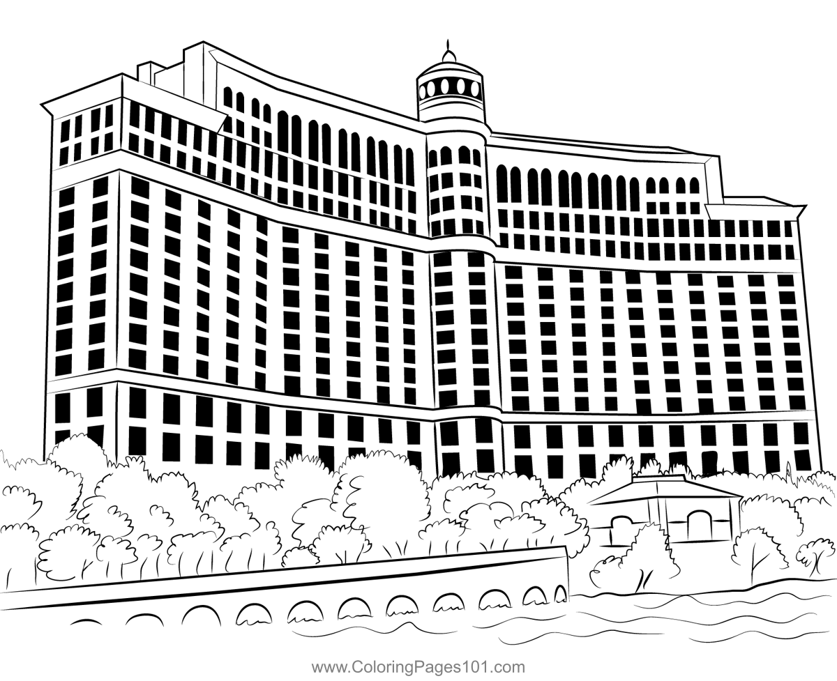 Bellagio Hotel Coloring Page for Kids - Free Hotels Printable Coloring