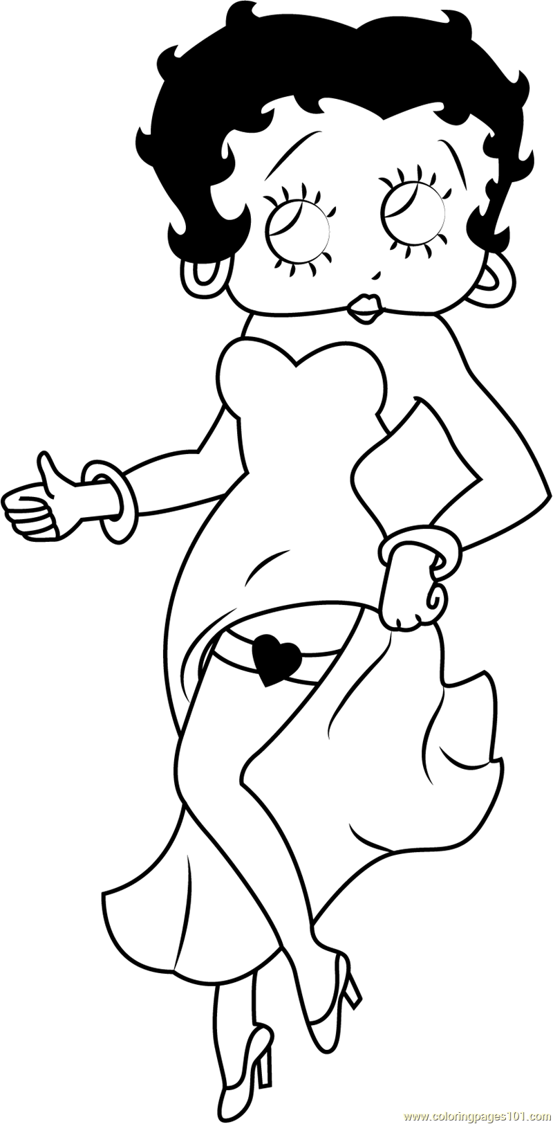 Betty Boop in Red Long Dress Coloring Page for Kids - Free Betty Boop ...