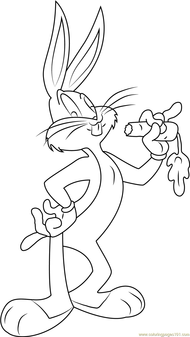 Bugs Bunny Eating Carrot Coloring Page for Kids - Free Bugs Bunny