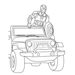 Captain America Standing On Jeep Free Coloring Page for Kids