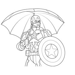 Captain America Under The Umbrella Free Coloring Page for Kids