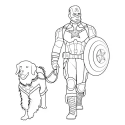 Captain America With Pet Coloring Page