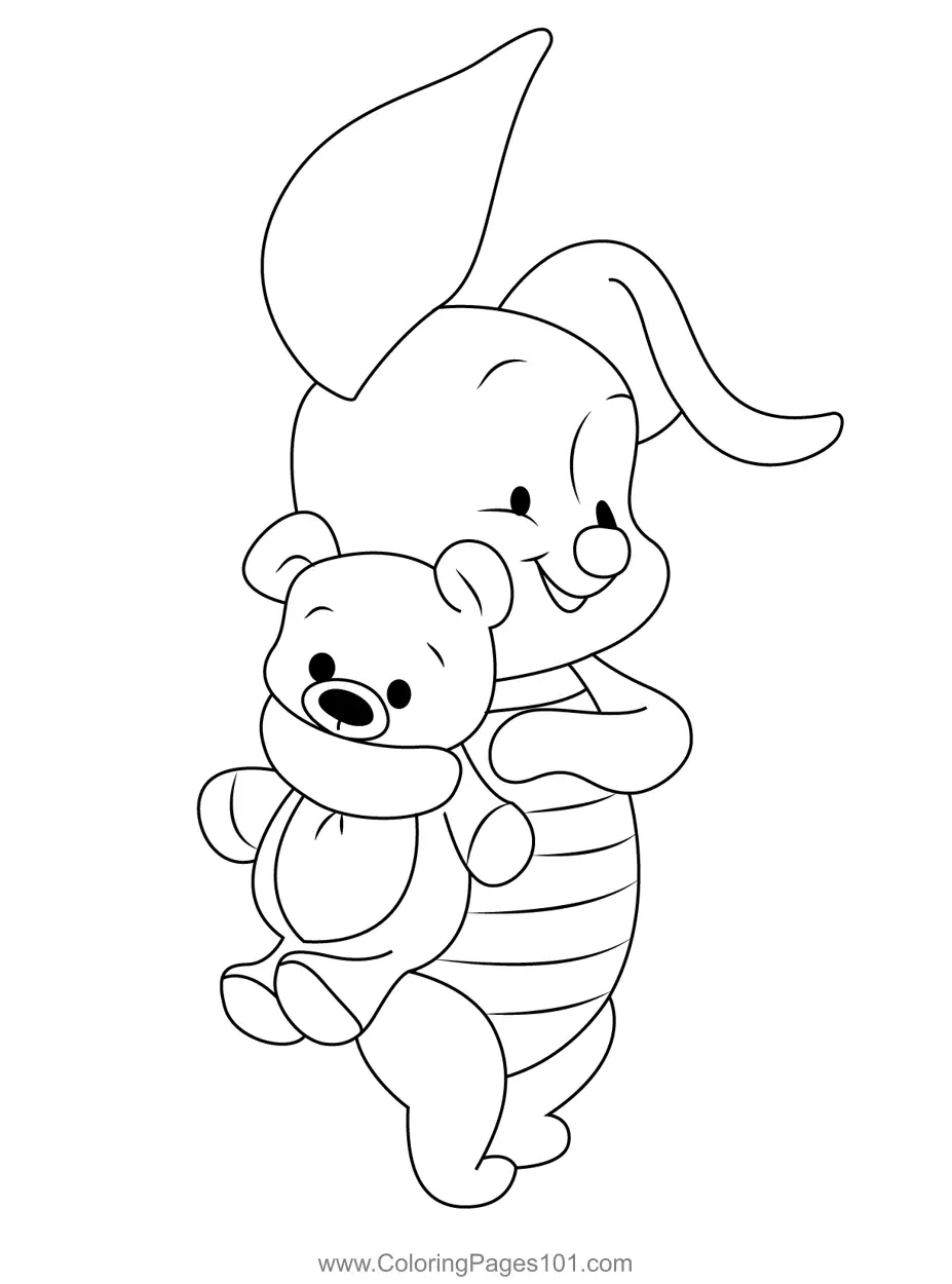 Baby Pig With Teddy Coloring Page for Kids - Free Piglet Printable ...