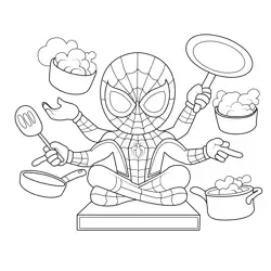 Spiderman Cooking Free Coloring Page for Kids