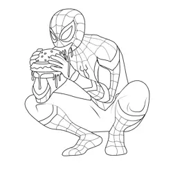 Spiderman Eating Burger Coloring Page