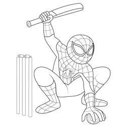 Spiderman Playing Cricket Free Coloring Page for Kids