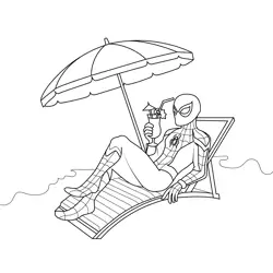 Spiderman on Beach Coloring Page