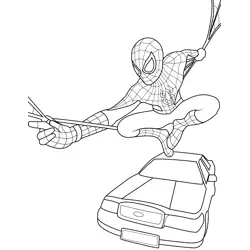 Spiderman on Cab Coloring Page