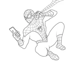 Spiderman on Cell Phone Coloring Page